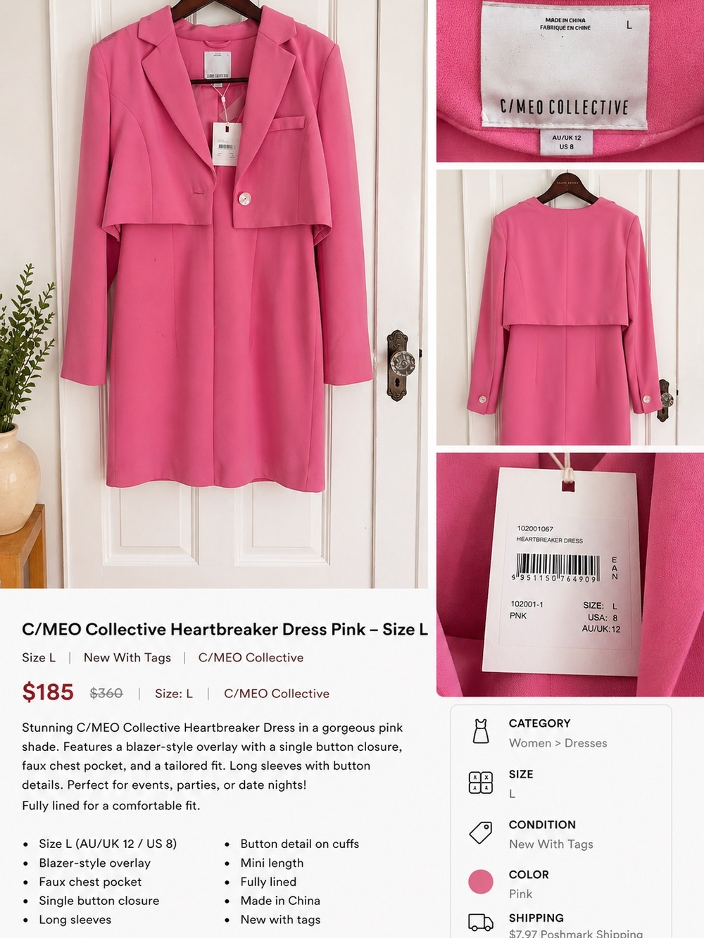 C/MEO Collective Bright Pink Blazer-Style Dress